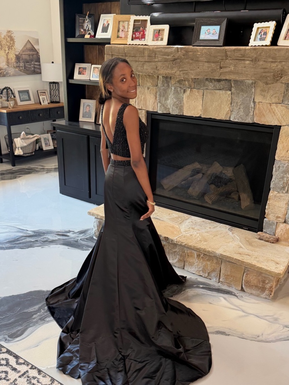 Sherri Hill Black Beaded Two-Piece Prom Gown Sz 00